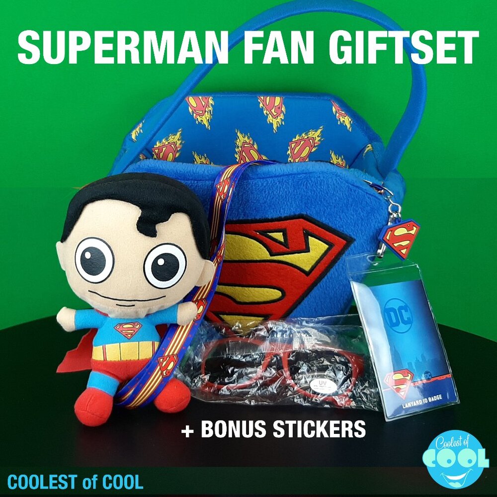 Superman fan gift set Super Plush doll Logo tote Lanyard with ID holder Stickers